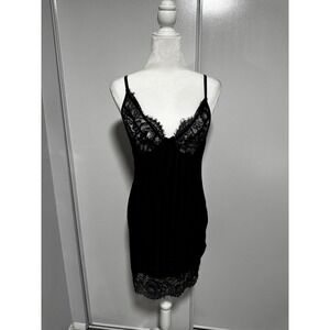 Lace Trim Chemise Black Mini Dress Sleeveless Lingerie Nightie size Large Womens